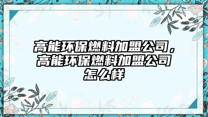 高能環(huán)保燃料加盟公司，高能環(huán)保燃料加盟公司怎么樣