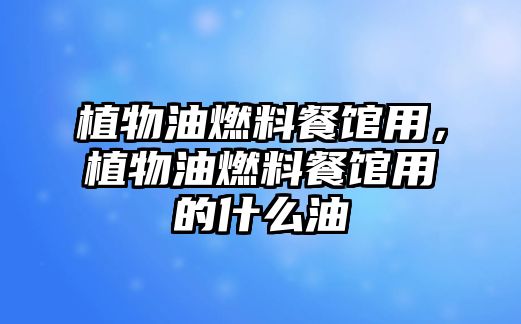 植物油燃料餐館用，植物油燃料餐館用的什么油