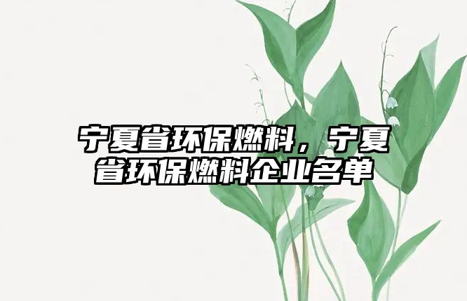 寧夏省環(huán)保燃料，寧夏省環(huán)保燃料企業(yè)名單