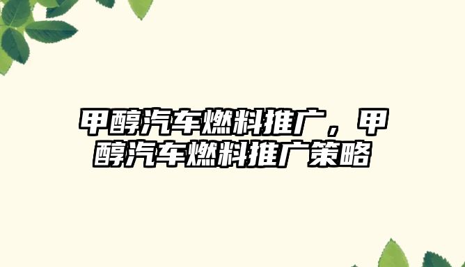 甲醇汽車燃料推廣，甲醇汽車燃料推廣策略