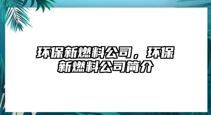 環(huán)保新燃料公司，環(huán)保新燃料公司簡介