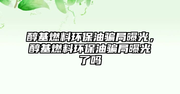 醇基燃料環(huán)保油騙局曝光，醇基燃料環(huán)保油騙局曝光了嗎