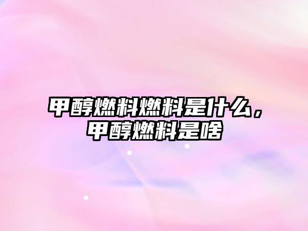 甲醇燃料燃料是什么，甲醇燃料是啥