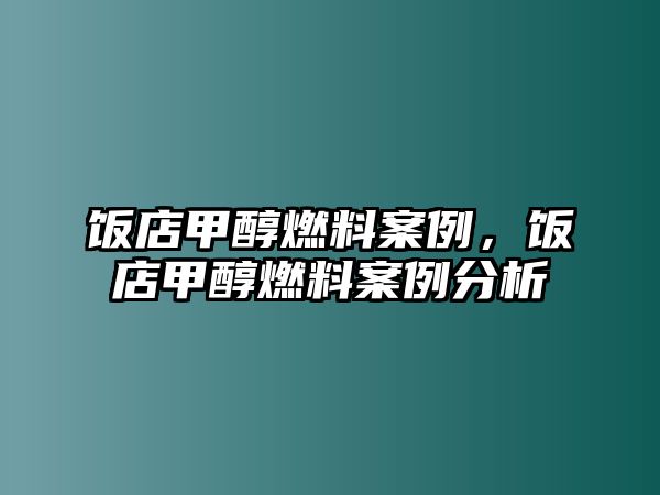 飯店甲醇燃料案例，飯店甲醇燃料案例分析