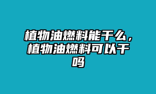 植物油燃料能干么，植物油燃料可以干嗎