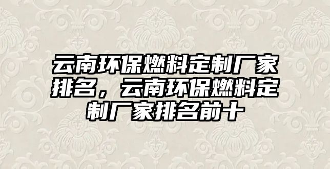 云南環(huán)保燃料定制廠家排名，云南環(huán)保燃料定制廠家排名前十