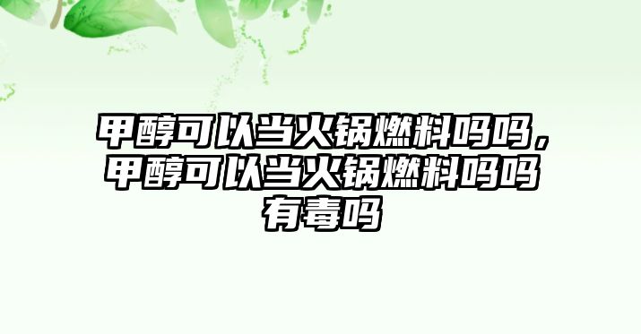 甲醇可以當(dāng)火鍋燃料嗎嗎，甲醇可以當(dāng)火鍋燃料嗎嗎有毒嗎