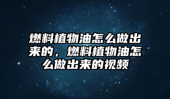 燃料植物油怎么做出來的，燃料植物油怎么做出來的視頻