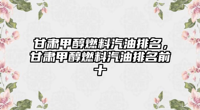 甘肅甲醇燃料汽油排名，甘肅甲醇燃料汽油排名前十