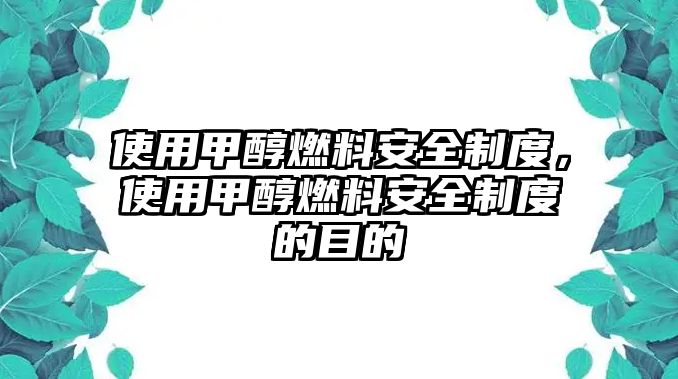 使用甲醇燃料安全制度，使用甲醇燃料安全制度的目的