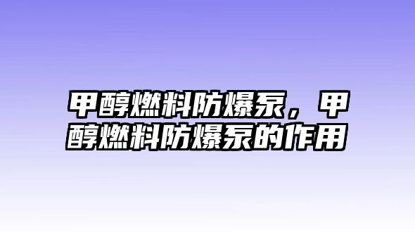 甲醇燃料防爆泵，甲醇燃料防爆泵的作用