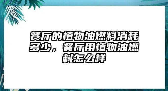 餐廳的植物油燃料消耗多少，餐廳用植物油燃料怎么樣