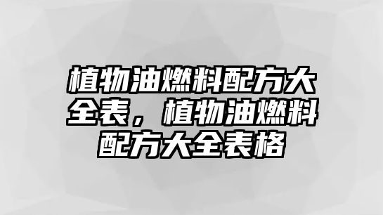 植物油燃料配方大全表，植物油燃料配方大全表格