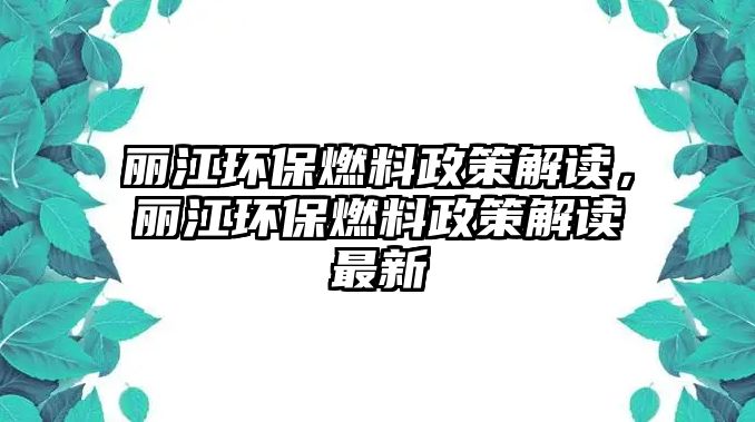 麗江環(huán)保燃料政策解讀，麗江環(huán)保燃料政策解讀最新