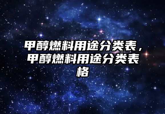 甲醇燃料用途分類表，甲醇燃料用途分類表格