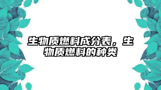 生物質燃料成分表，生物質燃料的種類