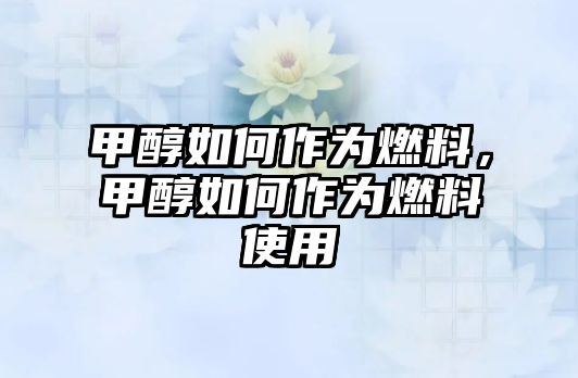 甲醇如何作為燃料，甲醇如何作為燃料使用