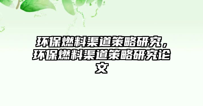 環(huán)保燃料渠道策略研究，環(huán)保燃料渠道策略研究論文