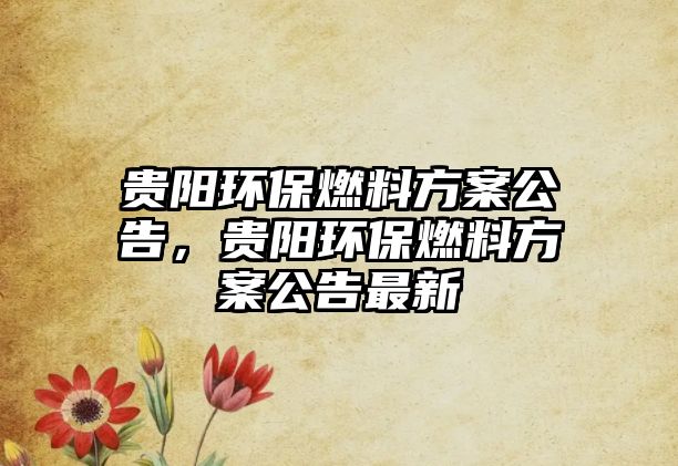 貴陽環(huán)保燃料方案公告，貴陽環(huán)保燃料方案公告最新