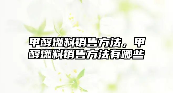 甲醇燃料銷售方法，甲醇燃料銷售方法有哪些