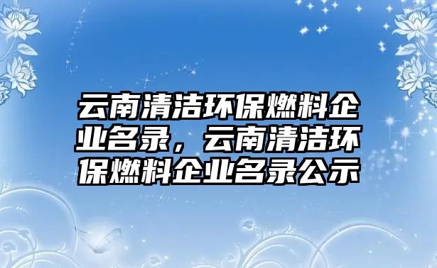 云南清潔環(huán)保燃料企業(yè)名錄，云南清潔環(huán)保燃料企業(yè)名錄公示