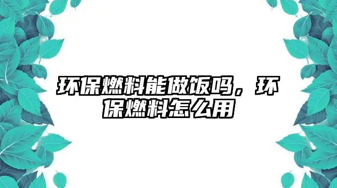 環(huán)保燃料能做飯嗎，環(huán)保燃料怎么用