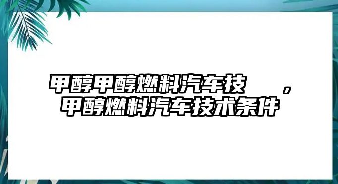 甲醇甲醇燃料汽車技術學習，甲醇燃料汽車技術條件