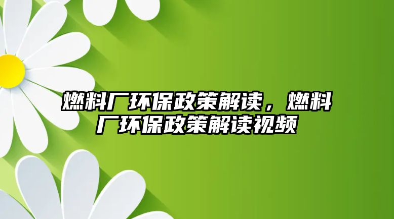 燃料廠環(huán)保政策解讀，燃料廠環(huán)保政策解讀視頻