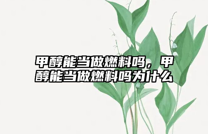 甲醇能當(dāng)做燃料嗎，甲醇能當(dāng)做燃料嗎為什么