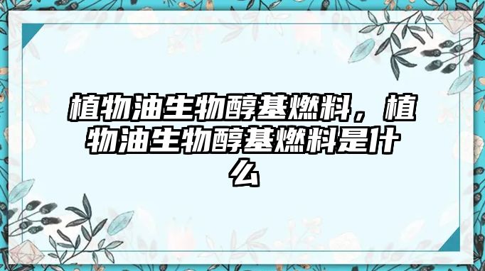 植物油生物醇基燃料，植物油生物醇基燃料是什么