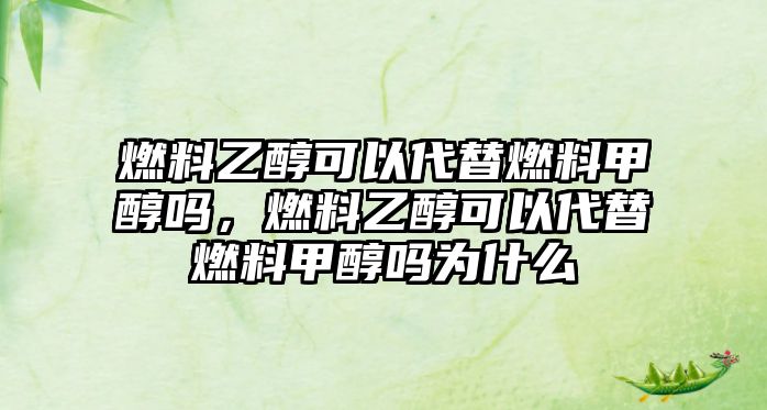 燃料乙醇可以代替燃料甲醇嗎，燃料乙醇可以代替燃料甲醇嗎為什么