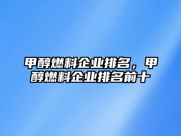 甲醇燃料企業(yè)排名，甲醇燃料企業(yè)排名前十