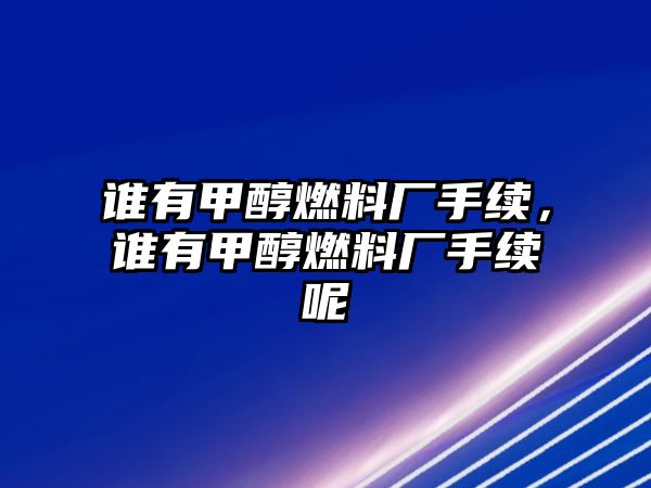 誰有甲醇燃料廠手續(xù)，誰有甲醇燃料廠手續(xù)呢