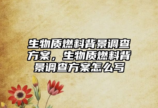 生物質(zhì)燃料背景調(diào)查方案，生物質(zhì)燃料背景調(diào)查方案怎么寫