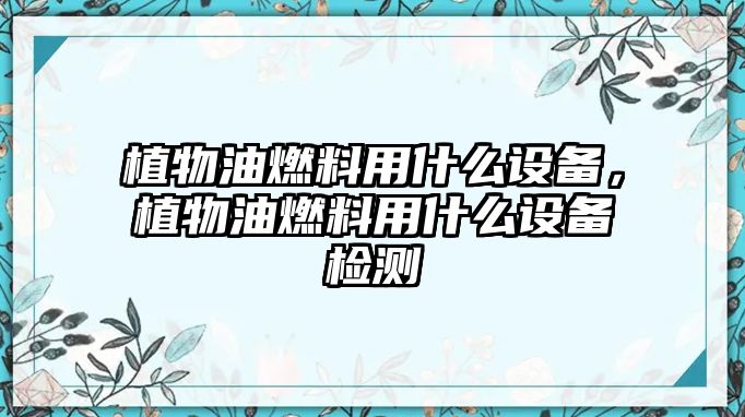 植物油燃料用什么設(shè)備，植物油燃料用什么設(shè)備檢測(cè)