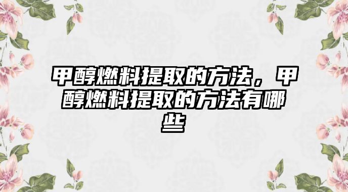 甲醇燃料提取的方法，甲醇燃料提取的方法有哪些