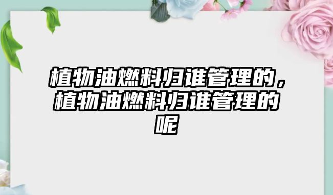 植物油燃料歸誰管理的，植物油燃料歸誰管理的呢