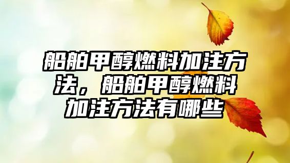 船舶甲醇燃料加注方法，船舶甲醇燃料加注方法有哪些