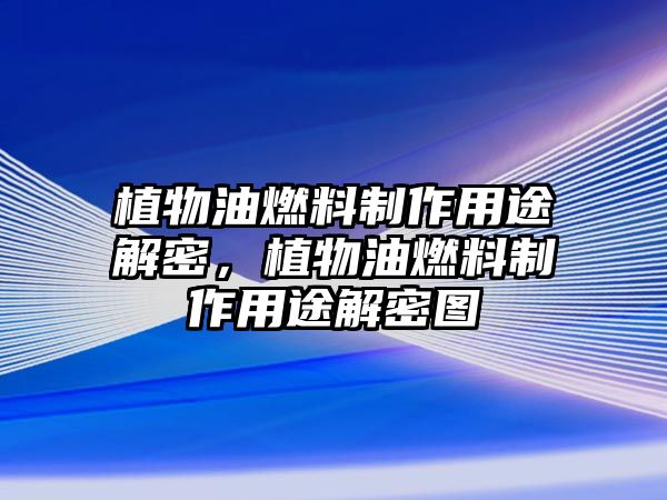 植物油燃料制作用途解密，植物油燃料制作用途解密圖