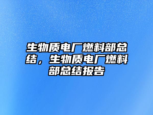 生物質(zhì)電廠燃料部總結(jié)，生物質(zhì)電廠燃料部總結(jié)報告