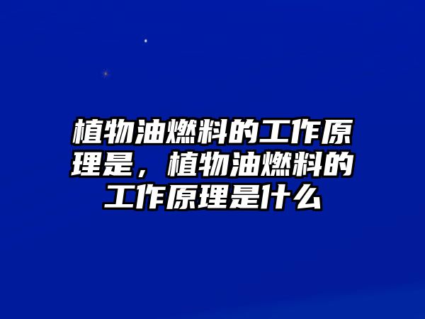 植物油燃料的工作原理是，植物油燃料的工作原理是什么