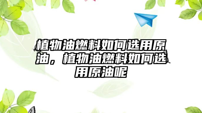 植物油燃料如何選用原油，植物油燃料如何選用原油呢