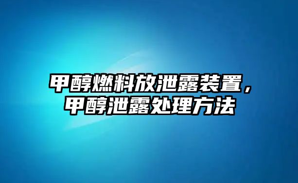 甲醇燃料放泄露裝置，甲醇泄露處理方法