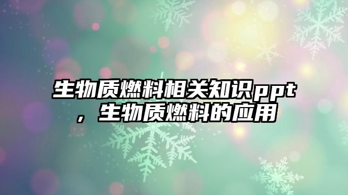 生物質燃料相關知識ppt，生物質燃料的應用