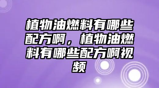 植物油燃料有哪些配方啊，植物油燃料有哪些配方啊視頻