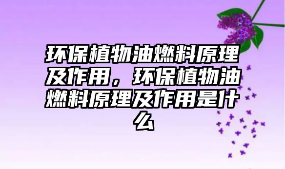 環(huán)保植物油燃料原理及作用，環(huán)保植物油燃料原理及作用是什么