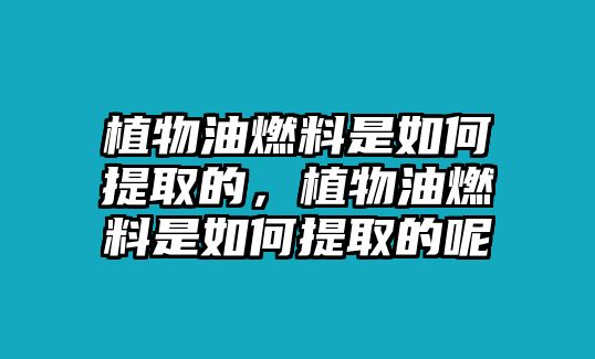 植物油燃料是如何提取的，植物油燃料是如何提取的呢