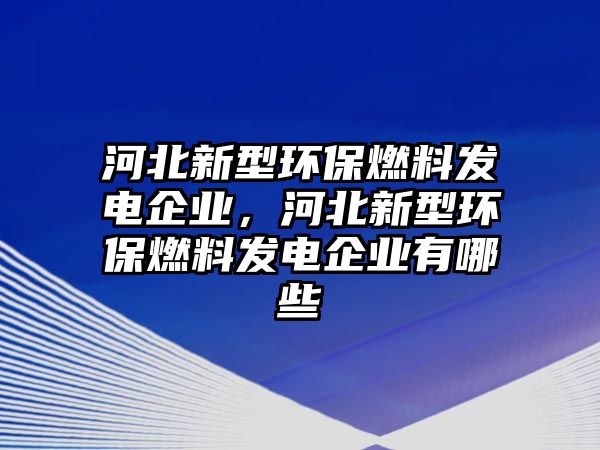 河北新型環(huán)保燃料發(fā)電企業(yè)，河北新型環(huán)保燃料發(fā)電企業(yè)有哪些