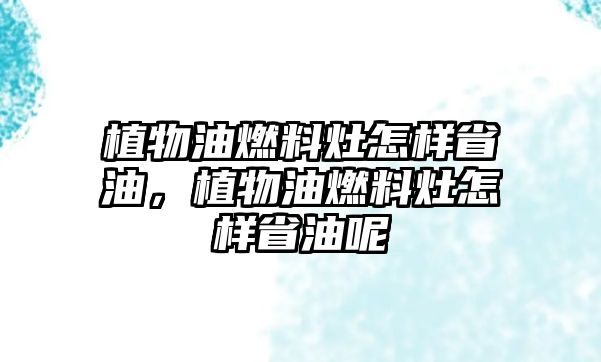 植物油燃料灶怎樣省油，植物油燃料灶怎樣省油呢