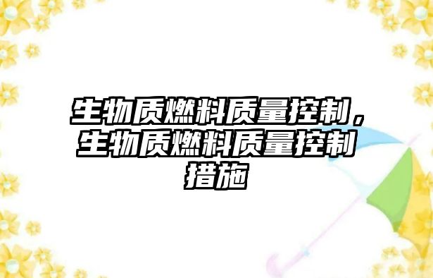 生物質燃料質量控制，生物質燃料質量控制措施